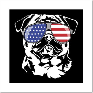 Funny Proud Pug American Flag sunglasses patriotic dog Posters and Art